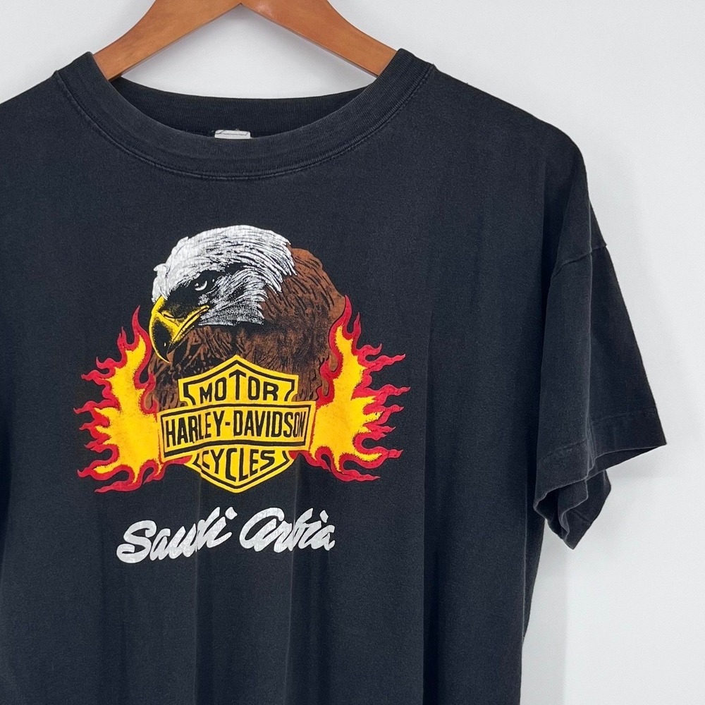 Vintage Harley-Davidson Single Stitch Saudi Arabia Eagle Flames T-Shirt Black